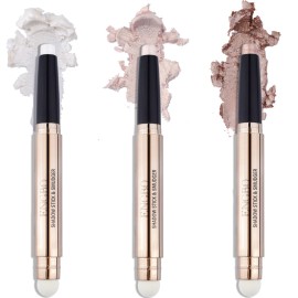 Enfuntins Cream Eyeshadow Sticks Set, Eye Brightener Stick Glitter Eyeshadow Crayon Pencil with Built-in Smudger, Long Lasting Waterproof Highlighter White Rose Gold Shimmer