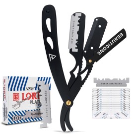 BEAUTICONE Straight Razors for Men, Straight Edge Razor, 100 SingleEdge Blades, Stainless Steel, Barber Razor for Men\'s Shaving, Barber Shaving Knife, Swinglock