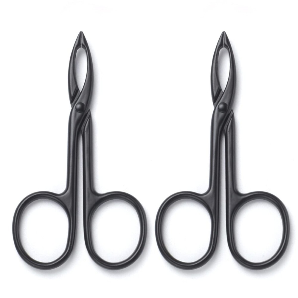 Motanar 2 Pieces Tweezers Scissor Handle Straight Tip Scissor Shaped Eyebrows Tweezers for Hair Plucker Remover Facial Hair Eyebrows Care (Black)