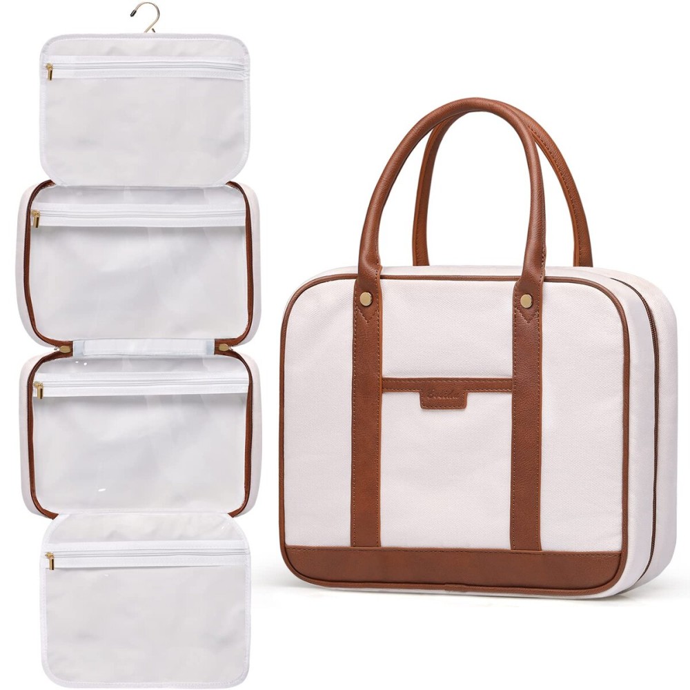 Toiletry Bag for Women Hanging Travel Toiletry Bag with Hook,Water-resistant Makeup Cosmetic Bag Travel Organizer for Toiletries, Accessories P-Beige