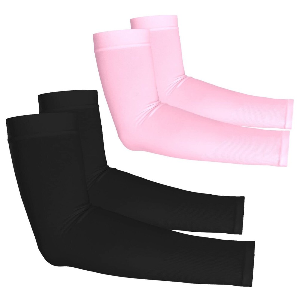 YESLIFE 2 Pairs UV Sun Protection Arm Sleeves for Men & Women - Tattoo Cover Up - UPF 50 Cooling Sports Sleeve for Basketball Golf Hiking (Black & Pink)