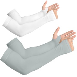 YESLIFE 2 Pairs UV Sun Protection Arm Sleeves for Men & Women - Tattoo Cover Up - UPF 50 Cooling Sports Sleeve for Basketball Golf Running (White & Gray)