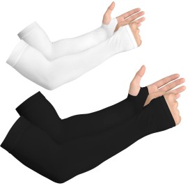 YESLIFE 2 Pairs UV Sun Protection Arm Sleeves for Men & Women - Tattoo Cover Up - UPF 50 Cooling Sports Sleeve for Basketball Golf Running (White & Black)