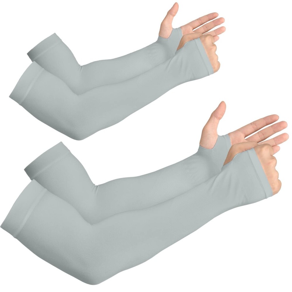 YESLIFE 2 Pairs Grey UV Sun Protection Arm Sleeves for Men & Women - Tattoo Cover Up - UPF 50 Cooling Sports Sleeve for Basketball Golf Running