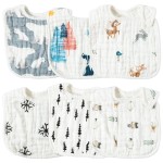 Zainpe 6Pcs Muslin Cotton Baby Bibs Snowflake Polar Bear Pattern Burp Cloths, Adjustable Bib with 6 Absorbent Soft Layers for Unisex Infant Toddler Newborn Drooling Feeding Teething