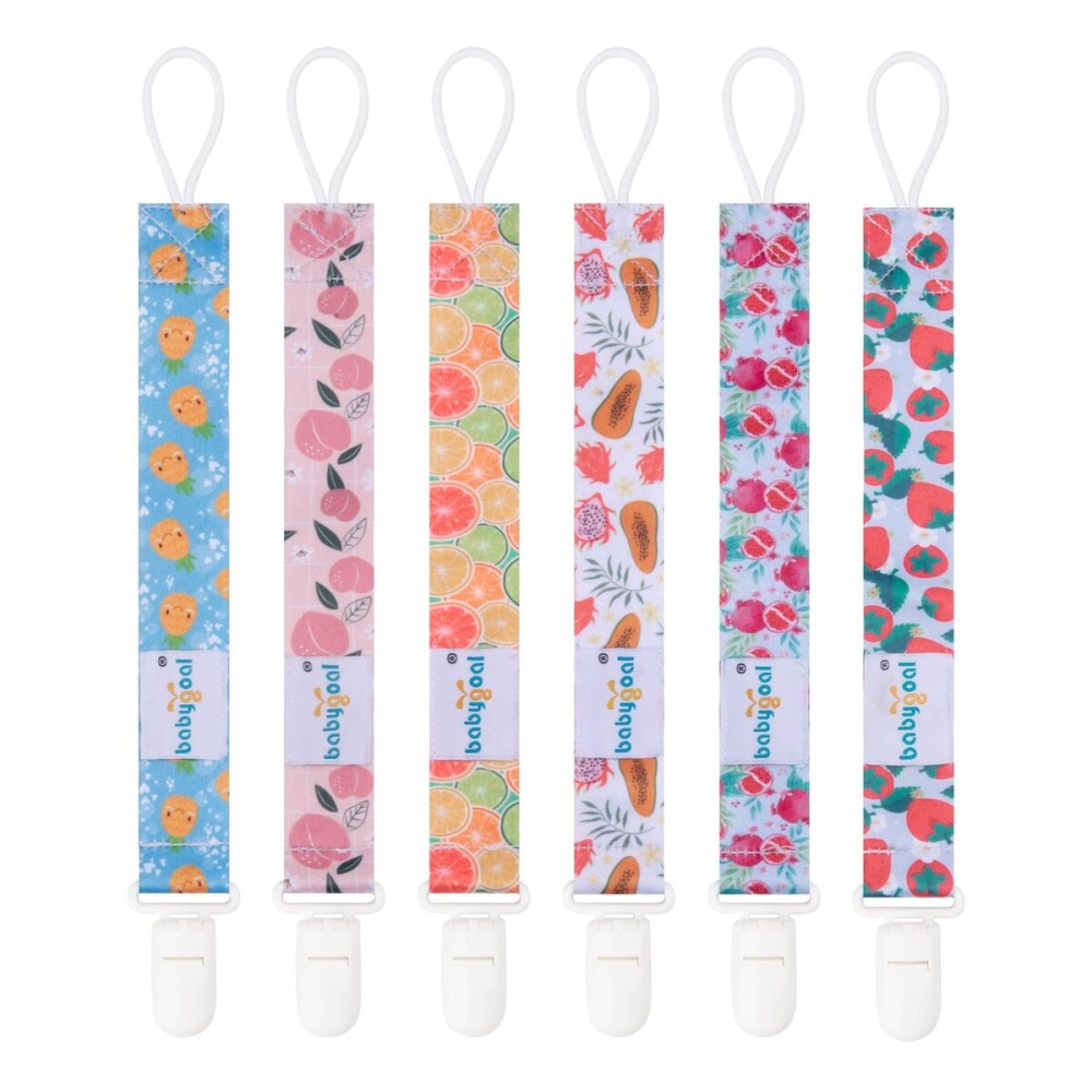 babygoal Fruit Pacifier Clips, 6 Pack Binky Paci Holder Leashes Fits for Most Pacifiers and Binkies 6PB17