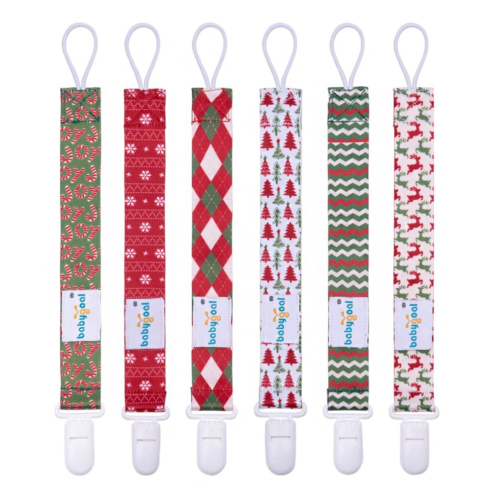 babygoal Christmas Pacifier Clips, 6 Pack Binky Paci Holder and Leash Fits for Most Pacifier, Binkies and Xmas Gift 6PB19