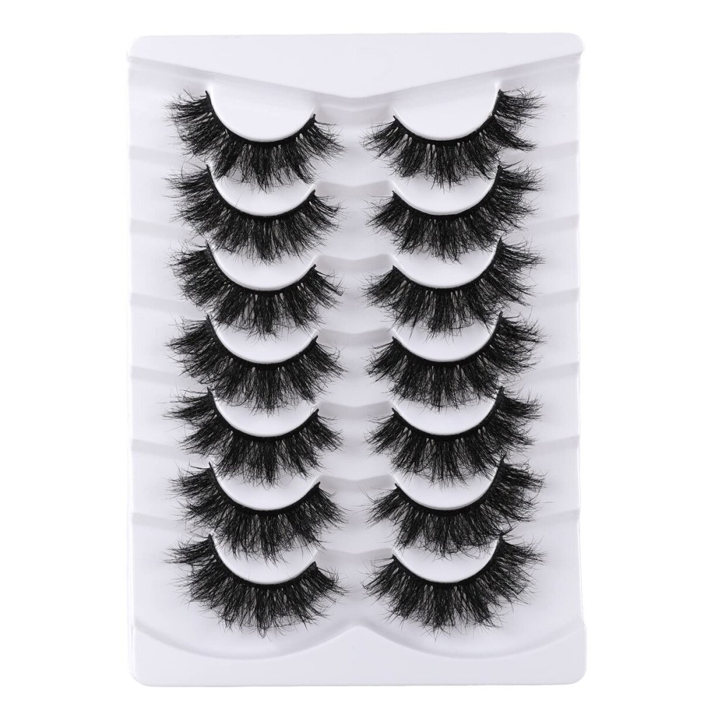 Mebver False Eyelashes Cat Eye Lashes Faux Mink Lashes Natural Look Fluffy Wispy Lashes That Look Like Extensions Pestaas Postizas D Curl Lash Strips Short Fox Eye Lashes 7 Pairs Pack