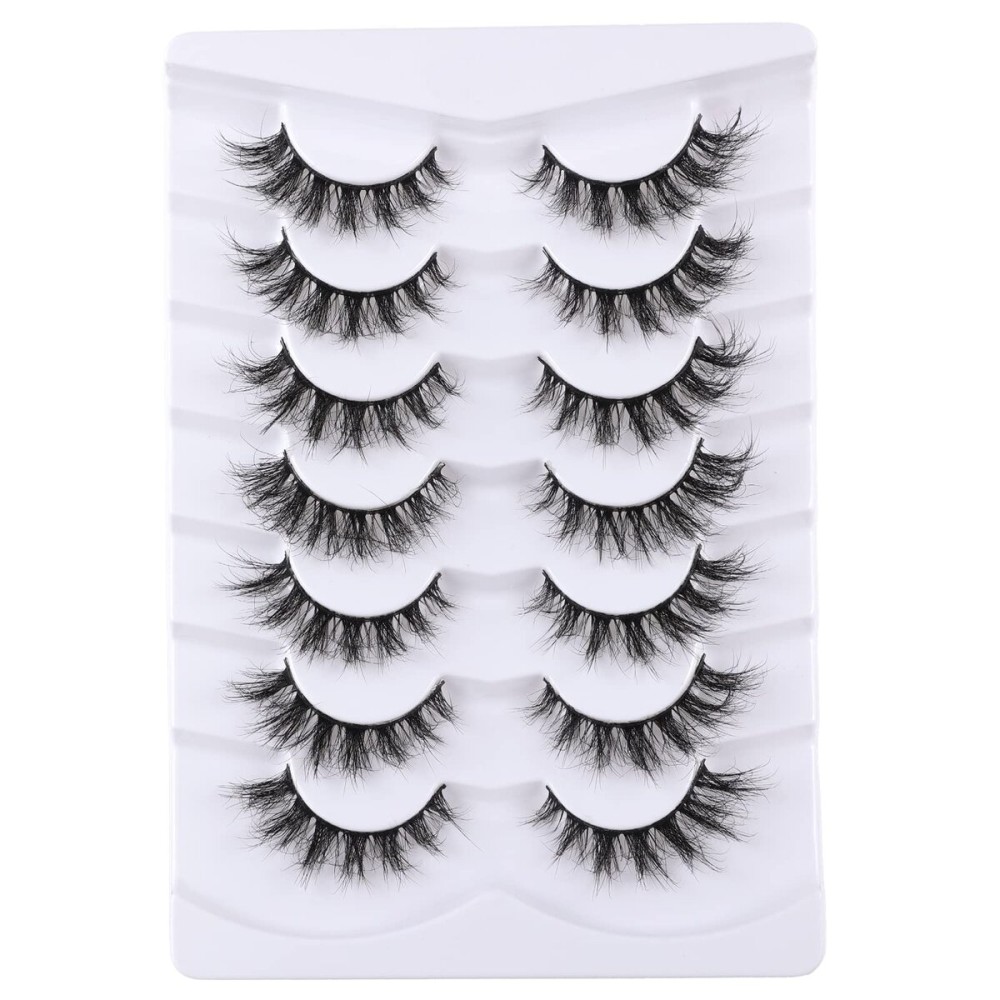 Mebver False Eyelashes Cat Eye Lashes Faux Mink Lashes Natural Look Fluffy Wispy Lashes That Look Like Extensions Pestaas Postizas D Curl Lash Strips Short Fox Eye Lashes 7 Pairs Pack