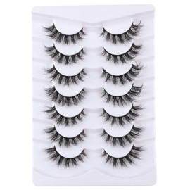 Mebver False Eyelashes Cat Eye Lashes Faux Mink Lashes Natural Look Fluffy Wispy Lashes That Look Like Extensions Pestaas Postizas D Curl Lash Strips Short Fox Eye Lashes 7 Pairs Pack