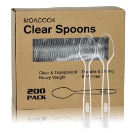 200 Count Clear Plastic Spoons, Heavy Weight Disposable Spoons Cutlery Plastic Utensils, Clear PlasticSilverware Bulk