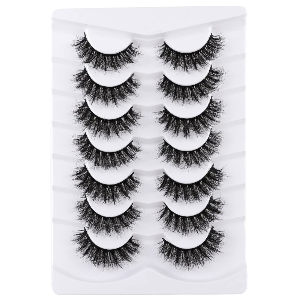 Mebver False Eyelashes Cat Eye Lashes Faux Mink Lashes Natural Look 8D Fluffy Wispy Fake Lashes That Look Like Extensions Pestaas Postizas D Curl Lash Strips 7 Pairs Pack