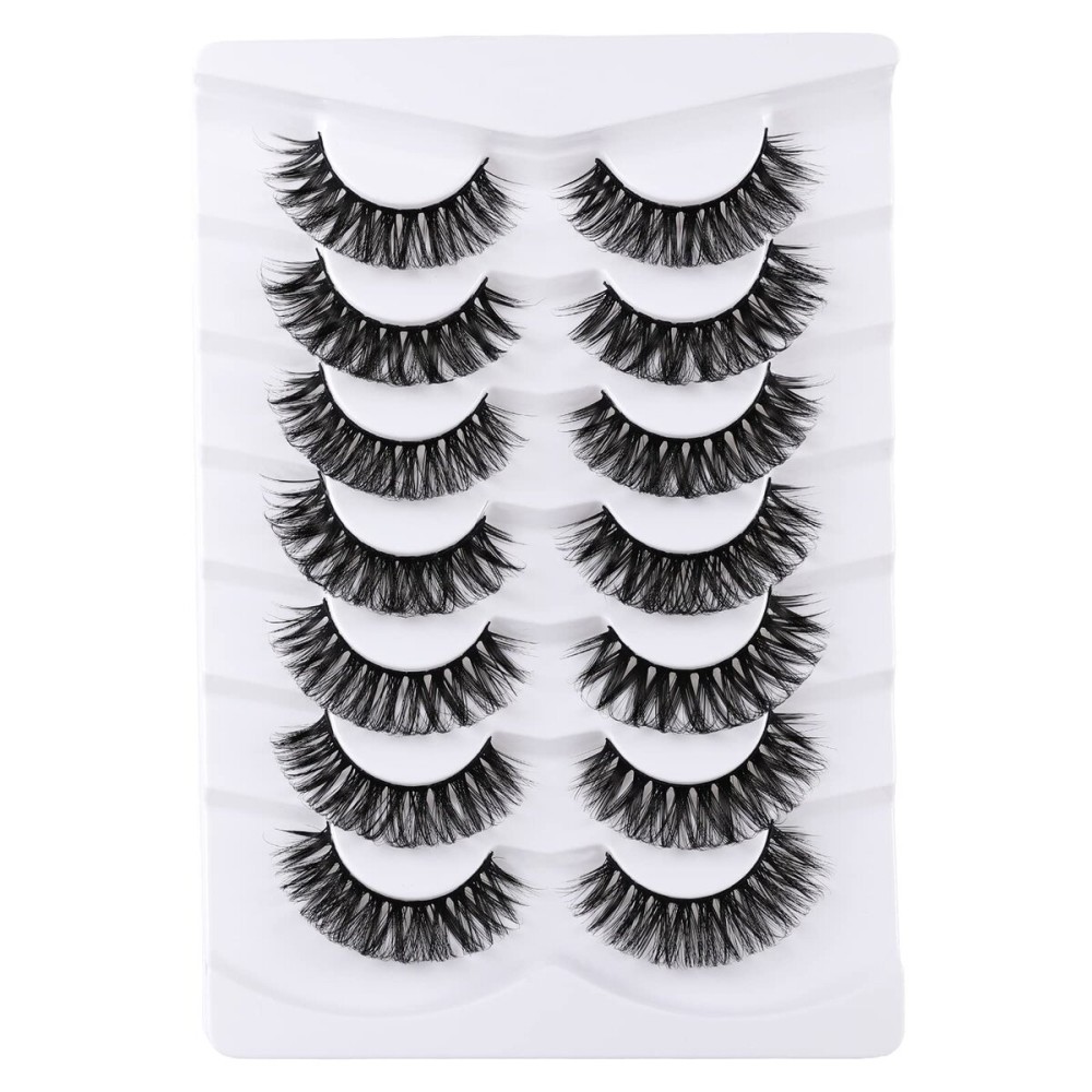 Mebver Russian Strip Lashes False Eyelashes Cat Eye Lashes Faux Mink Lashes Natural Look Fake Eyelashes Fluffy Wispy Lashes That Look Like Extensions Pestaas Postizas D Curl Lash Strips 7 Pairs Pack