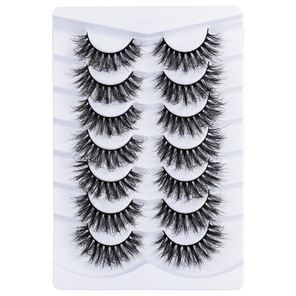 Mebver False Lashes Fake Eyelashes Cat Eye Lashes Faux Mink Lashes Natural Look 8D Fluffy Wispy Lashes That Look Like Extensions Pestaas Postizas D Curl Lash Strips 7 Pairs Pack