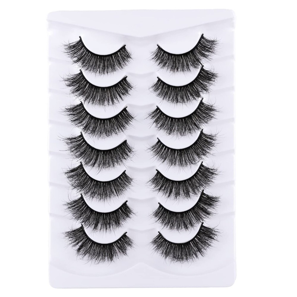 Mebver False Eyelashes Cat Eye Lashes Faux Mink Lashes Natural Look 8D Fluffy Wispy Lashes That Look Like Extensions Pestaas Postizas D Curl Lash Fake Strips Lashes 7 Pairs Pack