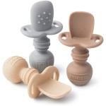 SAMiGO Silicone Baby Spoons Self Feeding 6+ Months - Infant Toddler Utensils - First Stage Baby Led Weaning Feeding Supplies - Set of 3 Pack