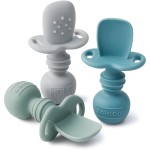 SAMiGO Silicone Baby Spoons Self Feeding 6+ Months - Infant Toddler Utensils - First Stage Baby Led Weaning Feeding Supplies - Set of 3 Pack