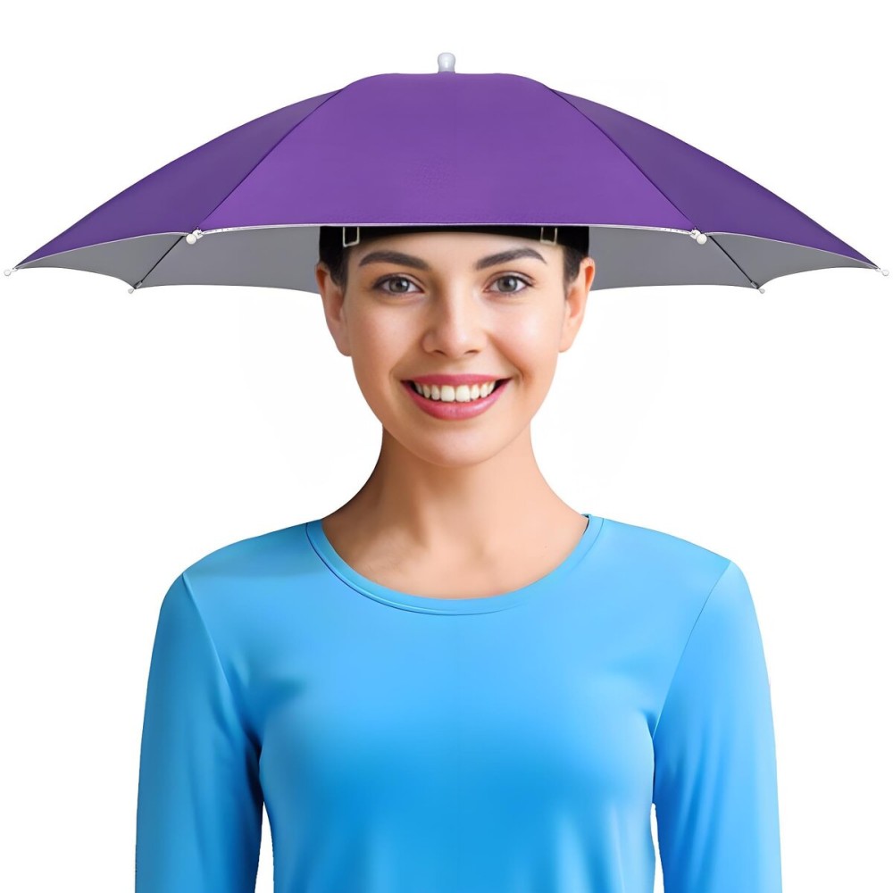 NLDGDZJ 27 Inch Fishing Umbrella Hat, Lightweight Hands-Free Head Umbrella Hats for Adults Women & Men, 8-Rib Sun Rain Cap for Fishing, Camping, Beach, Gardening & Outdoor Activities - Purple