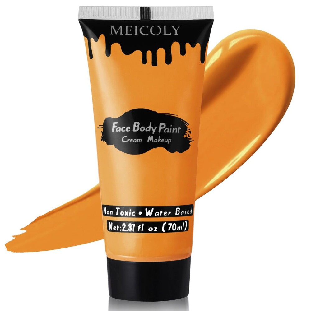 MEICOLY Orange Face Body Paint for Halloween SFX Special Effects Pumpkin Tiger Makeup,2.37Oz Large Tube Water Based Washable Face Paint,Non-Toxic Body Paint for Adults and Children