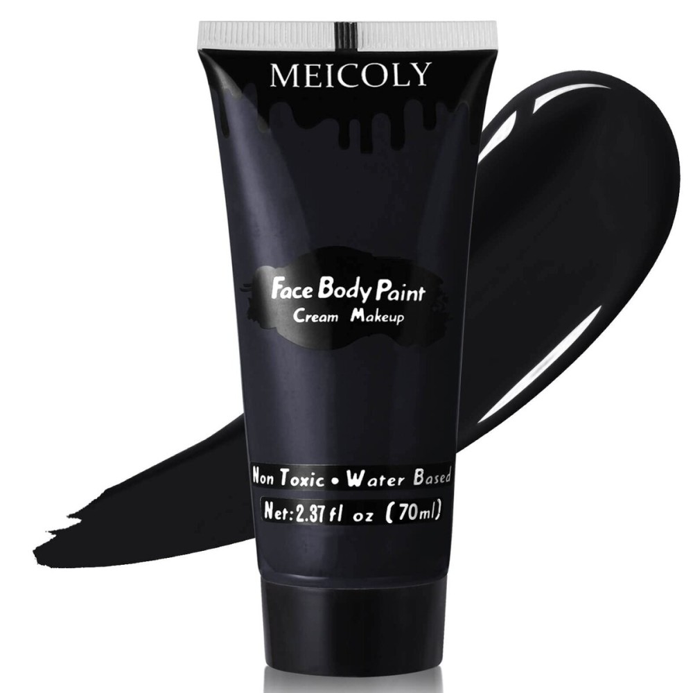 MEICOLY Black Cream Face Body Paint, 2.37Oz Large Tube Water Based Clown Black Makeup,Body Paint for Adults and Kids,Halloween SFX Skull Joker Zombie Vampire Skeleton Goth Spider Cosplay Makeup