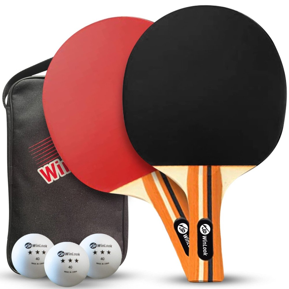 JP WinLook Ping Pong Paddles Set of 2 - Portable Table Tennis Paddle Set with Ping-Pong Paddles Professional Case & Ping Pong Balls - Premium Table Tennis Racket Player Set for Indoor & Outdoor Games