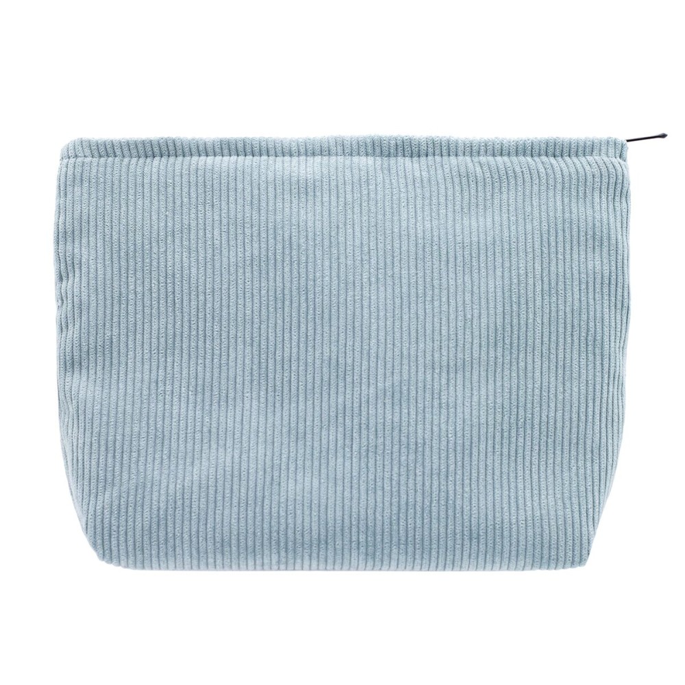PAZIMIIK Makeup Bag Large Zipper Corduroy Make Up Pouch for Purse Travel Canvas Cosmetic Organizer for Women Brush Storage,Blue