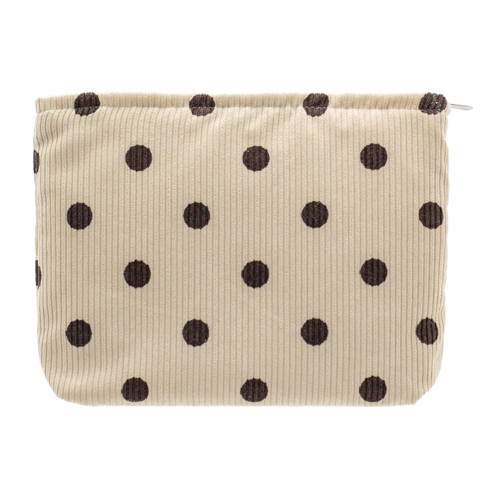PAZIMIIK Makeup Bag Large Zipper Corduroy Make Up Pouch for Purse Travel Canvas Cosmetic Organizer for Women Brush Storage,Polka Dot Beige