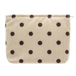 PAZIMIIK Makeup Bag Large Zipper Corduroy Make Up Pouch for Purse Travel Canvas Cosmetic Organizer for Women Brush Storage,Polka Dot Beige