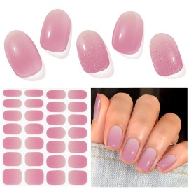 DUKASOU Semi Cured Gel Nail Strips, Pink Purple | 28 pcs Gel Nail Strips Work with Any UV Lamp, Salon Quality UV Nails Stickers, Easy to Apply for Home Nails DIY