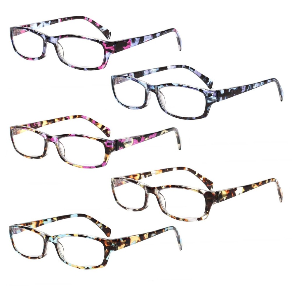 Henotin 5-Pack Reading Glasses Blue Light Blocking Anti Eyestrain Computer Reading Glasses for Women and Men Readers (Mix Color-C1, 4.00, Diopters)