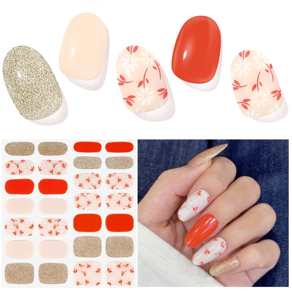 DUKASOU Semi Cured Gel Nail Strips, Flash Pink | 28 PCS Solid Color Gel Nail Strips Works with UV Light, Salon Quality Nails Stickers Full Nails Wraps