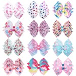 24PCS 4.5Inch Bows for Girls Boutique Grosgrain Ribbon Rainbow Hair Bow Alligator Hair Clips Pigtail Bows Unicorn Hair Clips for Baby Girls Toddler Kids Children Teens in Pairs