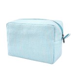 GFU Makeup Bag for Women, Cute Cosmetic Bag, Lightweight Toiletry Make up Bag, Large Seersucker Aesthetic Organizer Storage Pouch for Girls, Women and Moms Gifts, Lightblue