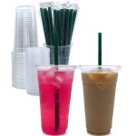 Aatriet 24 oz Clear Plastic Cups with Lids and STRAWS, Disposable Party Cups for To Go Iced Coffee Cold Drinks, Smoothie, Juice, Parfait, Frappuccino, Milkshake. No Leaking Fruit Cup, 25 Sets
