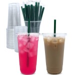 Aatriet 32 oz Clear Plastic Cups with Lids and STRAWS, Disposable Party Cups for To Go Iced Coffee Cold Drinks, Smoothie, Juice, Parfait, Frappuccino, Milkshake. No Leaking Fruit Cup, 25 Sets