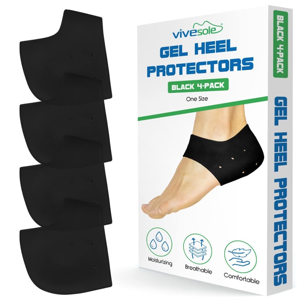 ViveSole Silicone Heel Protectors (2 Pairs) - Gel Guard for Women and Men - Moisturizing Relief for Blister, Cracked Foot, Plantar Fasciitis, Spurs - Soft Cushion Support - Protective Insert Sleeve
