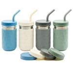 WeeSprout 2-in-1 Drinking Cups for Kids, Durable Stainless Steel Tumbler for Smoothies, Silicone Straws with Stoppers, Premium Plastic Twist Lids, Easy-Grip Sleeves, Set of 4 Dishwasher Safe Kid Cups