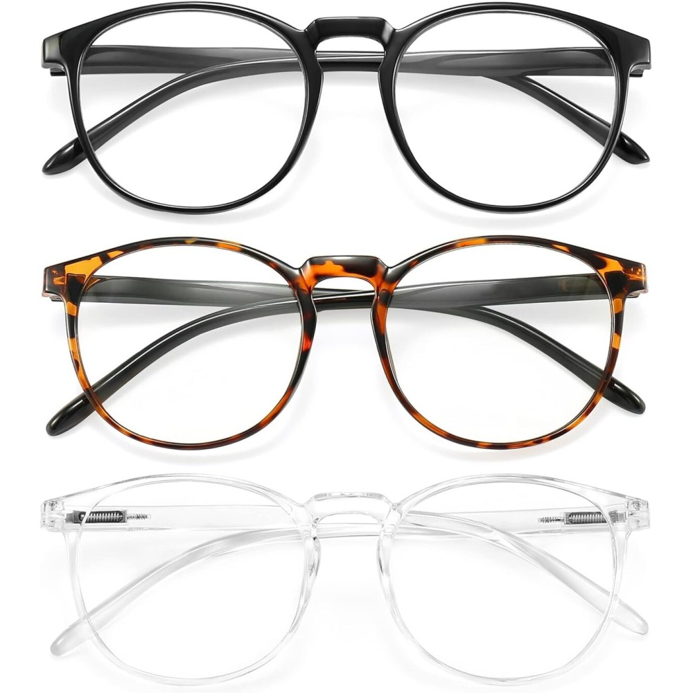 IBOANN Chic & Comfy Blue Light Glasses for Women - 3-Pack Round Frames, Screen-Ready Style with UV Protection Coating