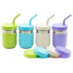 WeeSprout 2-in-1 Drinking Cups for Kids, Durable Stainless Steel Tumbler for Smoothies, Silicone Straws with Stoppers, Premium Plastic Twist Lids, Easy-Grip Sleeves, Set of 4 Dishwasher Safe Kid Cups