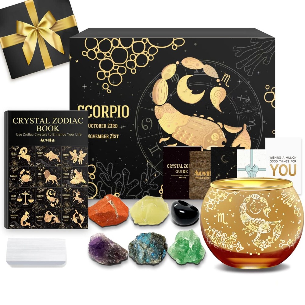 Aovila Scorpio Birthday Gifts for Women - Scorpio Candle Holder Crystals Birthstones Gifts Box Set - Zodiac Gifts Astrology Horoscope Gifts Birthday Gifts for Her Mother Sister Best Friends