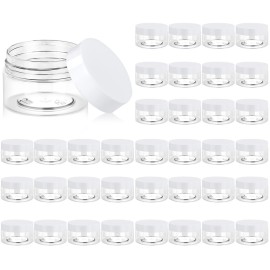 Eternal Moment 36 Pack 1 OZ Plastic Jars Round Clear Cosmetic Container Jars with White Lids, Perfect for Lotion, SlimeCream, Ointments, Makeup, Eye Shadow, Samples, Pot, Travel Storage