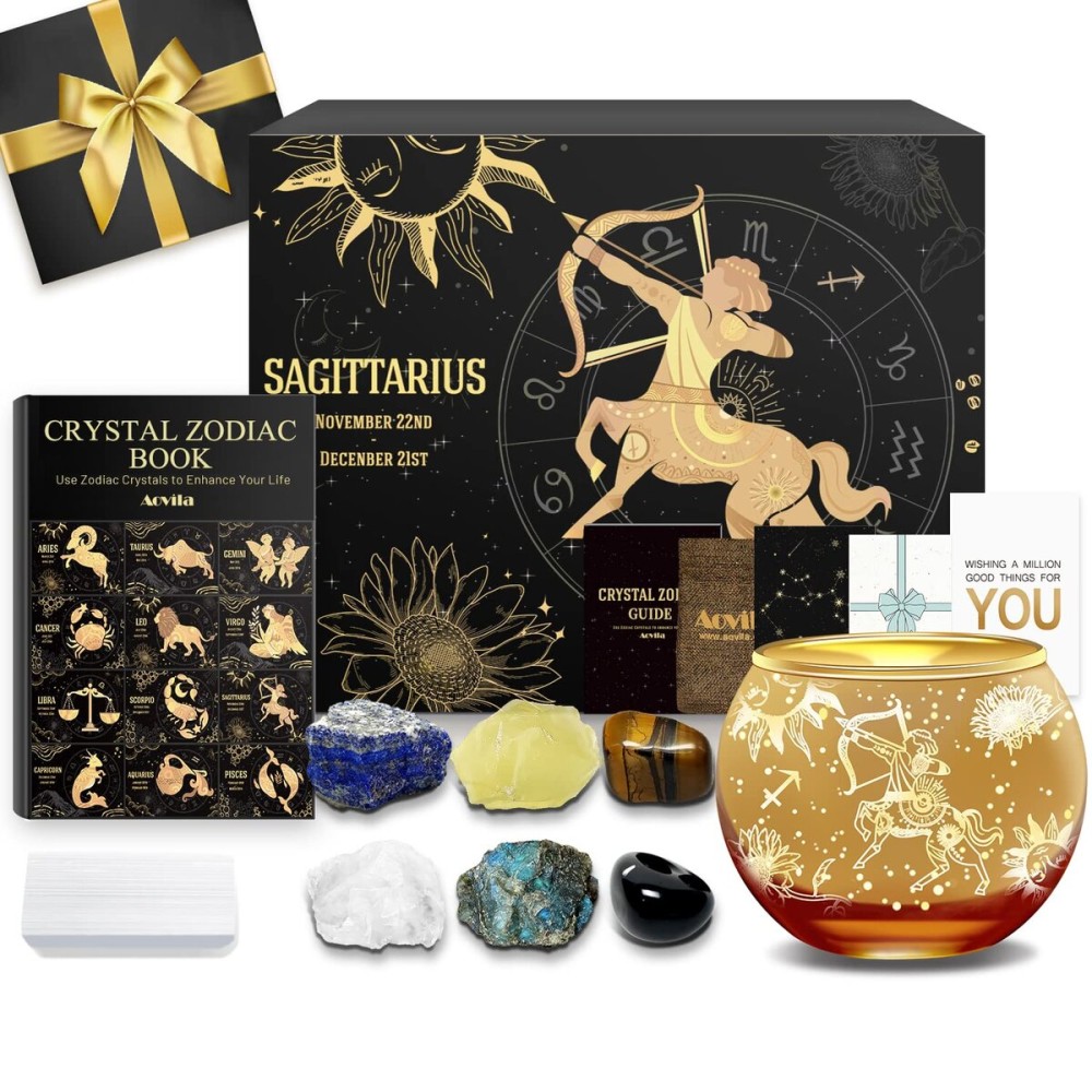 Aovila Sagittarius Birthday Gifts for Women - Sagittarius Candle Holder Crystals Birthstones Gifts Box Set - Zodiac Gifts Astrology Horoscope Gifts Birthday Gifts for Her Mother Sister Best Friends