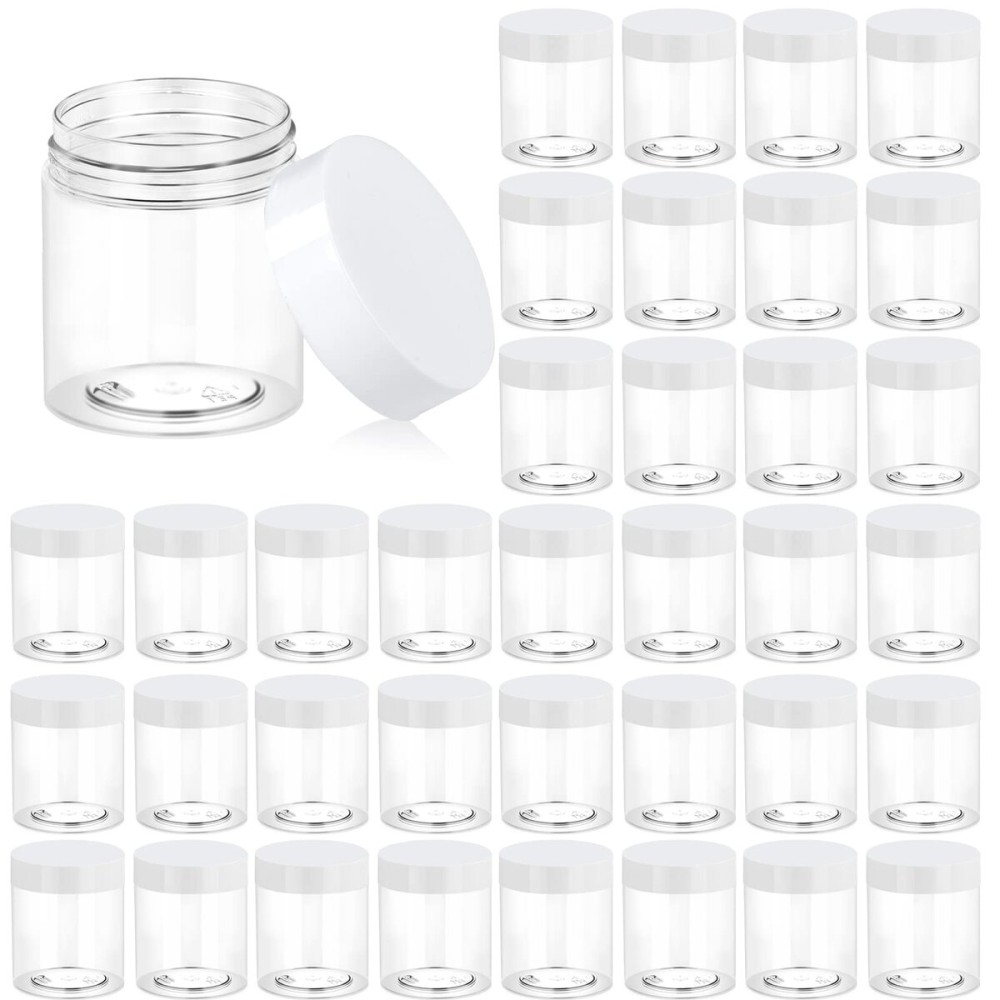 Eternal Moment 36 Pack 3 OZ Plastic Jars Round Clear Cosmetic Container Jars with White Lids, Perfect for Lotion, SlimeCream, Ointments, Makeup, Eye Shadow, Samples, Pot, Travel Storage