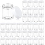 Eternal Moment 36 Pack 3 OZ Plastic Jars Round Clear Cosmetic Container Jars with White Lids, Perfect for Lotion, SlimeCream, Ointments, Makeup, Eye Shadow, Samples, Pot, Travel Storage