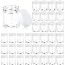 Eternal Moment 36 Pack 3 OZ Plastic Jars Round Clear Cosmetic Container Jars with White Lids, Perfect for Lotion, SlimeCream, Ointments, Makeup, Eye Shadow, Samples, Pot, Travel Storage