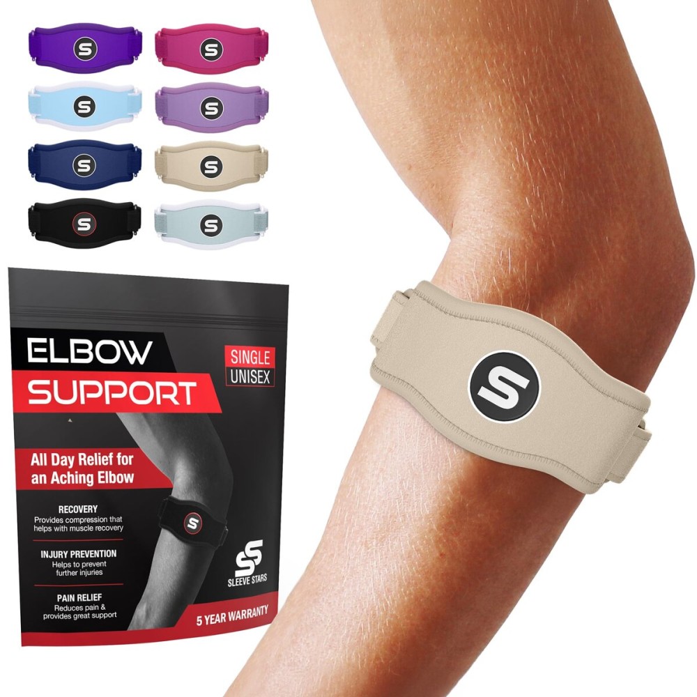 Sleeve Stars Tennis Elbow Brace for Women - Adjustable Tennis Strap, Golfers Elbow Brace for Men, Counterforce for Tennis Elbow for Tendonitis Relief, Fits 9-23 (Single/Beige)