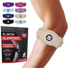 Sleeve Stars Tennis Elbow Brace for Women - Adjustable Tennis Strap, Golfers Elbow Brace for Men, Counterforce for Tennis Elbow for Tendonitis Relief, Fits 9-23 (Single/Beige)