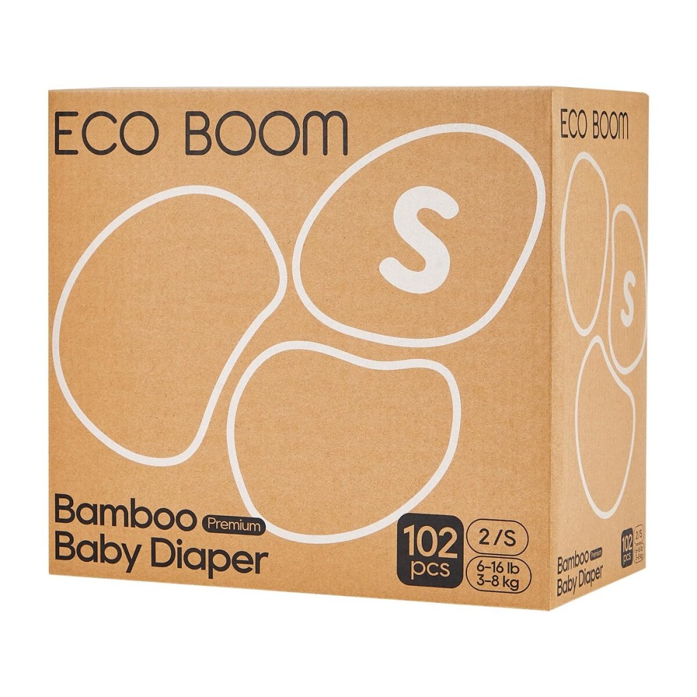 ECO BOOM Diapers, Viscose from Bamboo Diapers, Natural Soft Disposable Nappies for Infant, Size 2 Suitable for 6 to 16lb (Small - 102 Count)