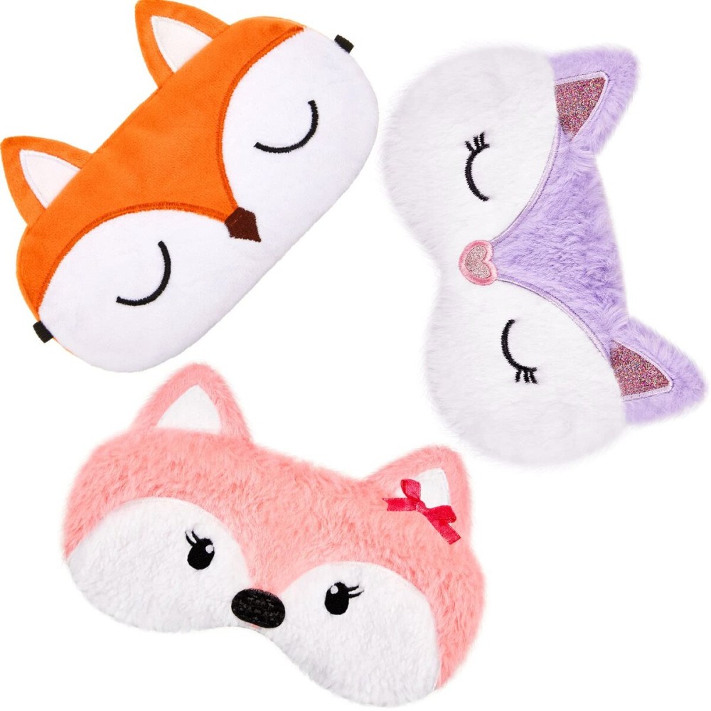 Haysandy Cute Eye Mask for Sleeping 3 Pieces Cartoon Dog Face Eye Cover Funny Animal Cat Sleeping Mask Soft Lightweight Night Sleep Kitty Blindfolds for Women Men Kids(Fox)