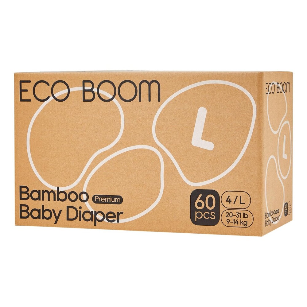 ECO BOOM Diapers, Viscose from Bamboo Diapers, Natural Soft Disposable Nappies for Infant, Size 4 Suitable for 20 to 31lb (Large - 60 Count)
